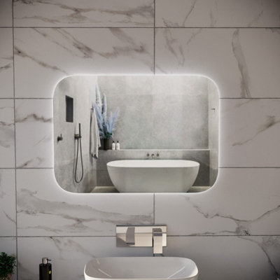 Nes Home Bathroom LED Mirror With Battery Powered Button Switch 500 x 700mm