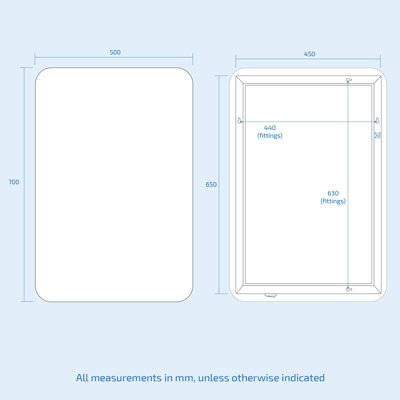 Nes Home Bathroom LED Mirror With Battery Powered Button Switch 500 x 700mm