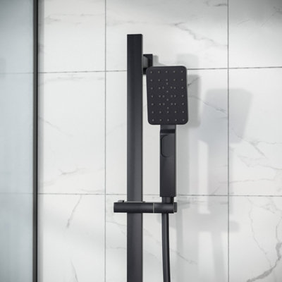 Nes Home Bathroom Matte Black Shower Slider Riser Rail Bar Adjustable Kit Bracket Handset