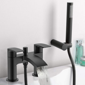 Nes Home Bathroom Vago Luxury Modern Bath Shower Mixer Black Matt Waterfall Tap with Handheld Kit