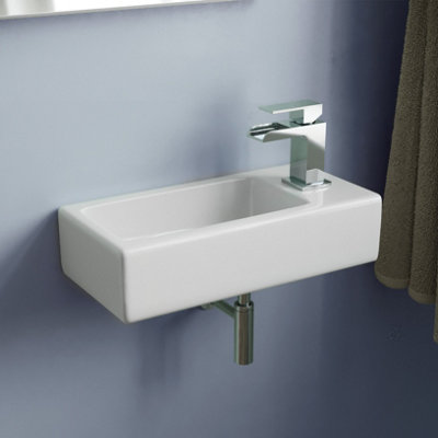 Nes Home Bathroom Wall Hung Cloakroom Ceramic Compact Basin Sink Right ...
