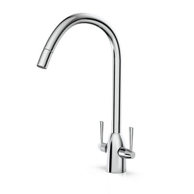 Nes Home Beni Twin Lever Chrome Kitchen Sink Mixer Tap With Swivel Spout