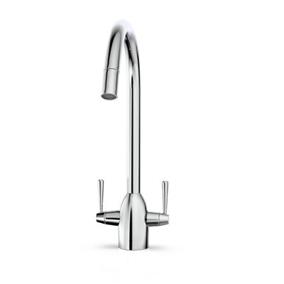 Nes Home Beni Twin Lever Chrome Kitchen Sink Mixer Tap With Swivel Spout