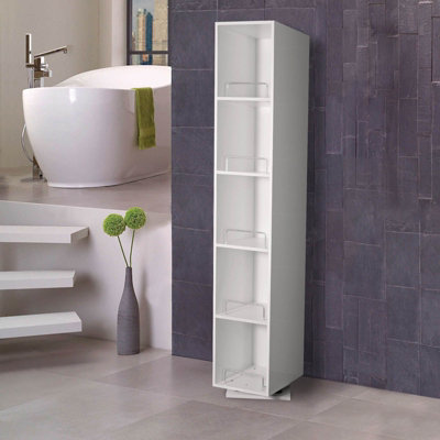 Nes Home BENLEY 1800mm White Gloss Freestanding Tall Storage Unit With Mirror Price Comparisons | Compare The Build