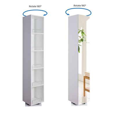 Nes Home BENLEY 1800mm White Gloss Freestanding Tall Storage Unit With Mirror