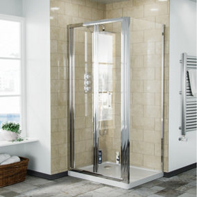 Nes Home Bi-Folding  760 mm Glass Shower Door with 900 Frameless Side Panel Enclosure and Tray