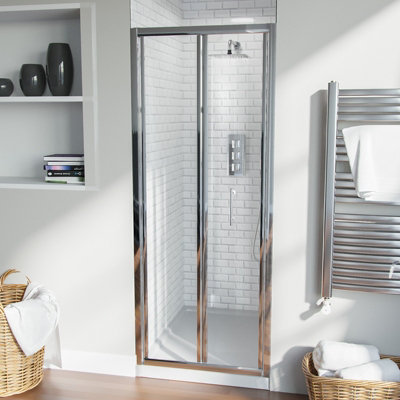 Nes Home Bill 760mm Bi-Fold Shower Enclosure Door Chrome 6mm Tempered ...