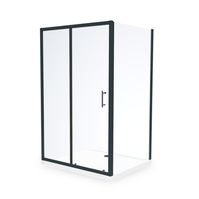 Nes Home Black 1400 x 800mm Shower Enclosure Sliding Door Side Panel & Tray