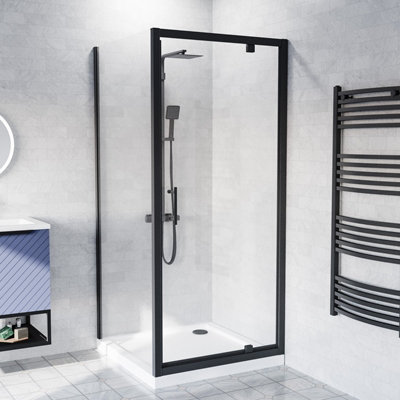Nes Home Black 900 x 800mm Pivot Door Shower Enclosure &amp; Side Panel