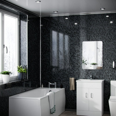 Nes Home Black Pearlescent Cladding Modern PVC Panels Shower Wet Wall ...