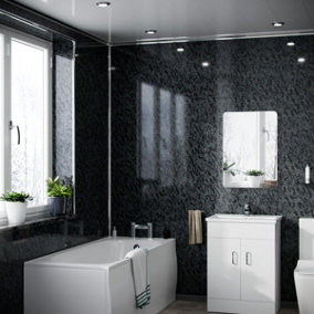 Nes Home Black Pearlescent  Cladding Modern PVC Panels Shower Wet Wall 2400x1000x10mm, , Coverage 2.4m pack