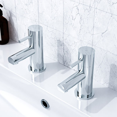 Nes Home Blossom Bathroom Round Chrome Basin Hot and Cold Tap Pair including a Free Waste