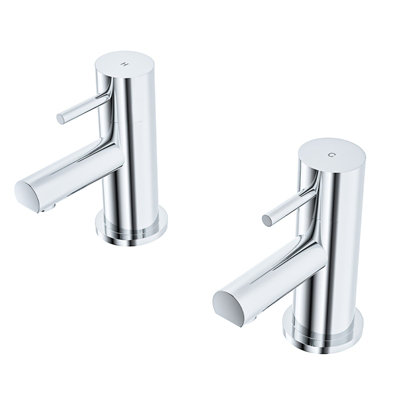 Nes Home Blossom Bathroom Round Chrome Basin Hot and Cold Tap Pair including a Free Waste