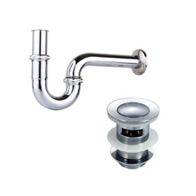 Nes Home Brass Bathroom Sink Drain P-trap Chrome Plated + Basin Waste