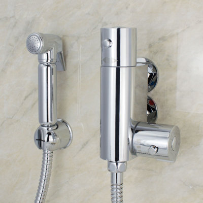 Nes Home Brass Bidet Douche Muslim Shattaf Spray Kit & Mini Thermostatic Bar Shower Mixer Valve Chrome Bathroom