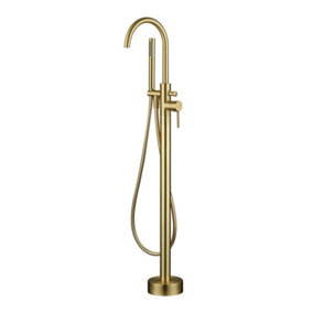 Nes Home Brushed Brass Freestanding Bath Shower Mixer Tap with Handheld Kit