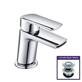Nes Home Centa Bathroom Waterfall Single Lever Deck Mounted Basin Mixer Tap + Basin Waste
