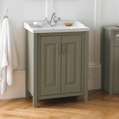 Nes Home Chiltern 800mm Freestanding 2 Door Vanity Basin Unit Stone Grey