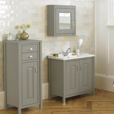 Nes Home Chiltern Traditional 500mm Mirror Cabinet Stone Grey