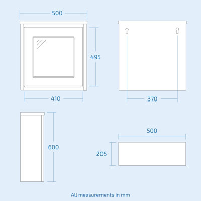 Nes Home Chiltern Traditional 500mm Mirror Cabinet Stone Grey
