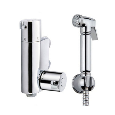 Nes Home Chrome Bidet Douche & Mini Thermostatic Bar Valve Spray Kit Shataff with Easy Fittings