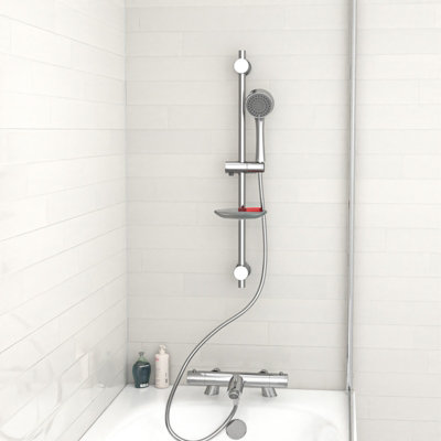 Nes Home Chrome Exposed Bath Shower Rail Mixer Tap Kit Set & Handheld ...