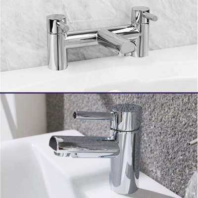 Nes Home Chrome Round Deck Mounted Bath Filler & Basin Single Lever Mixer