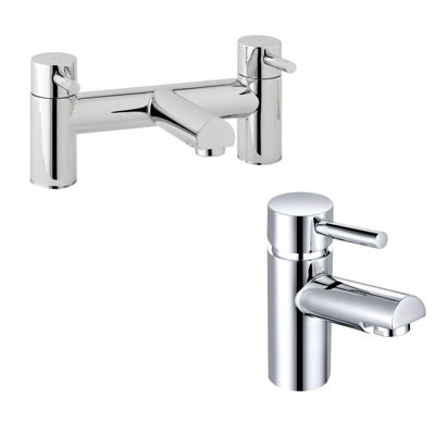 Nes Home Chrome Round Deck Mounted Bath Filler & Basin Single Lever Mixer