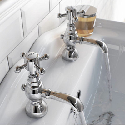 Nes Home Churchill Edwardian Traditional Hot & Cold Twin Basin Taps Chrome