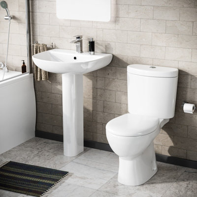 Nes Home Cloakroom Close Coupled Toilet & 570mm Full Pedestal Basin White Price Comparisons | Compare The Build