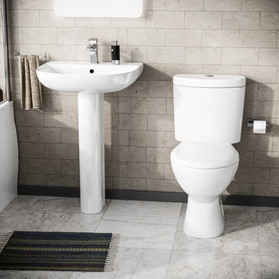 Nes Home Cloakroom Close Coupled Toilet & 570mm Full Pedestal Basin White