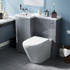 Nes Home Cloakroom Ellen 900mm Light Grey WC Flat Pack Vanity Unit Sink Toilet Suite Left Hand