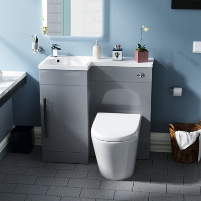 Nes Home Cloakroom Ellen 900mm Light Grey WC Flat Pack Vanity Unit Sink Toilet Suite Left Hand