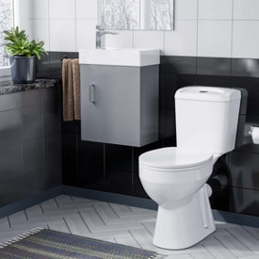Nes Home Cloakroom Light Grey 400mm Wall Hung Basin Sink Vanity Unit + Toilet Pan