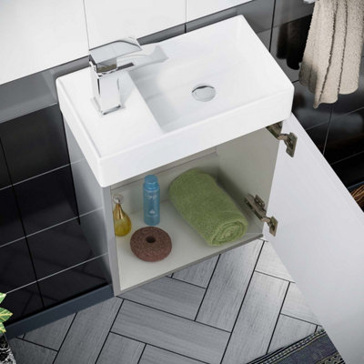 Nes Home Cloakroom Light Grey 400mm Wall Hung Basin Sink Vanity Unit + Toilet Pan
