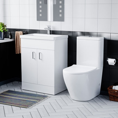 Nes Home Cloakroom Suite with Basin Vanity Unit and Rimless Close Coupled Toilet Price Comparisons | Compare The Build