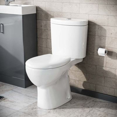 Nes Home Close Coupled Round Toilet with Seat White | DIY at B&Q