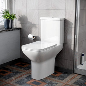 Nes Home Comfort Height Rimless Close Coupled WC Toilet Cistern, Soft Close Seat
