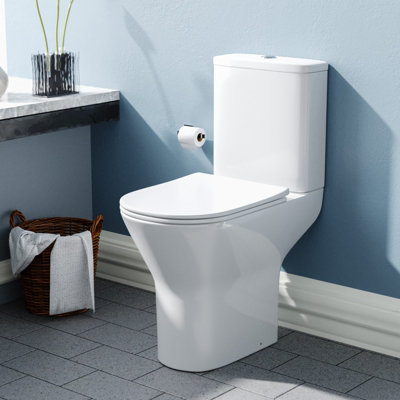 Nes Home Comfort Height Rimless Open Back Close Coupled Toilet Pan, Cistern & Toilet Seat