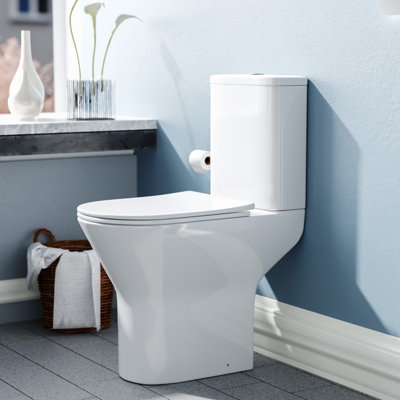 Nes Home Comfort Height Rimless Open Back Close Coupled Toilet Pan, Cistern & Toilet Seat