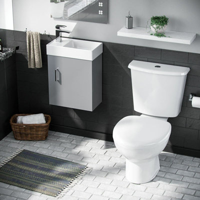 Nes Home Compact 400mm Cloakroom Basin Sink Vanity Unit Wall Hung with WC Toilet