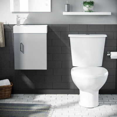 Nes Home Compact 400mm Cloakroom Basin Sink Vanity Unit Wall Hung with WC Toilet