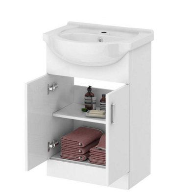Nes Home Compact Cloakroom 550 mm Basin Flat Pack Vanity Cabinet Unit Sink
