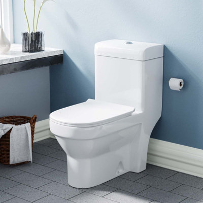 Nes Home Compact One-Piece Toilet with Soft Close Seat For Small ...