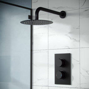 Nes Home Concealed Thermostatic Overhead 200mm Rainfall Shower Mixer Matte Black
