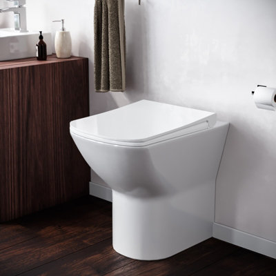 Nes Home Contemporary Back to Wall Rimless Comfort Height Toilet and Soft Close Seat White