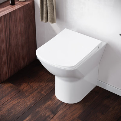 Nes Home Contemporary Back to Wall Rimless Toilet and Soft Close Seat White
