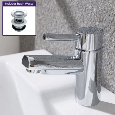 Nes Home Contemporary Bathroom Chrome Basin Sink Single Lever Mixer Tap And Waste