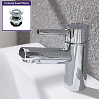 Nes Home Contemporary Bathroom Chrome Basin Sink Single Lever Mixer Tap with waste