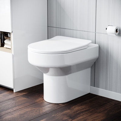 Nes Home Contemporary Bathroom Rimless Back to Wall Toilet with Soft Close Seat White Price Comparisons | Compare The Build